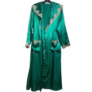 Vintage Victoria's Secret Robe Womens Small Emerald Green Lace‎ Gold Label 47"